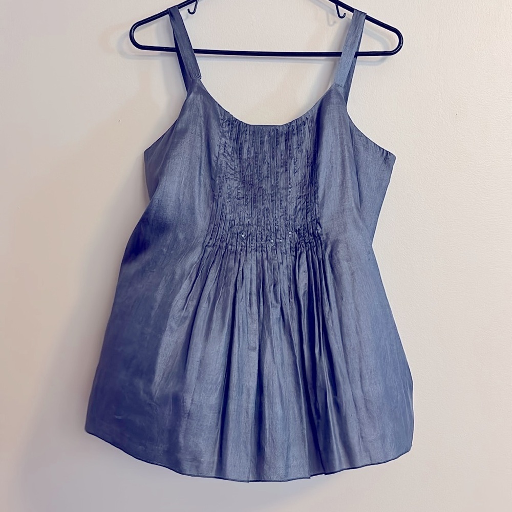 EILEEN FISHER 💯 silk and cotton lined suble sequin rusched tank size S/P